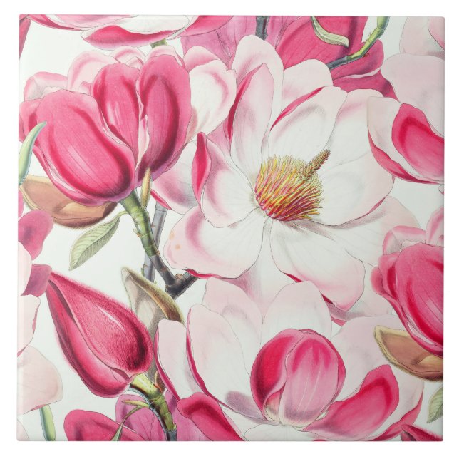 Carreau Aquarelle rose Magnolia Motif (Devant)