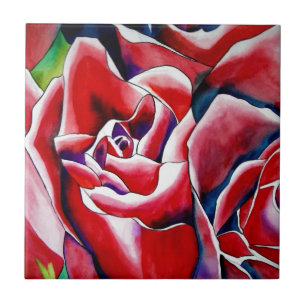 Carreau Aquarelle rose roses d'art original