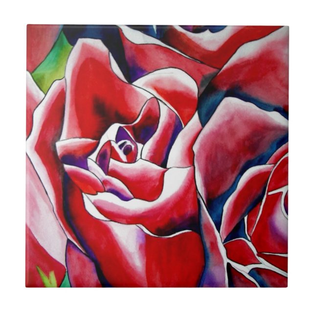 Carreau Aquarelle rose roses d'art original (Devant)