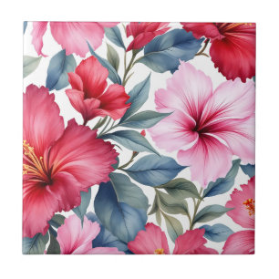 Carreau Aquarelle rose rouge florale Élégante