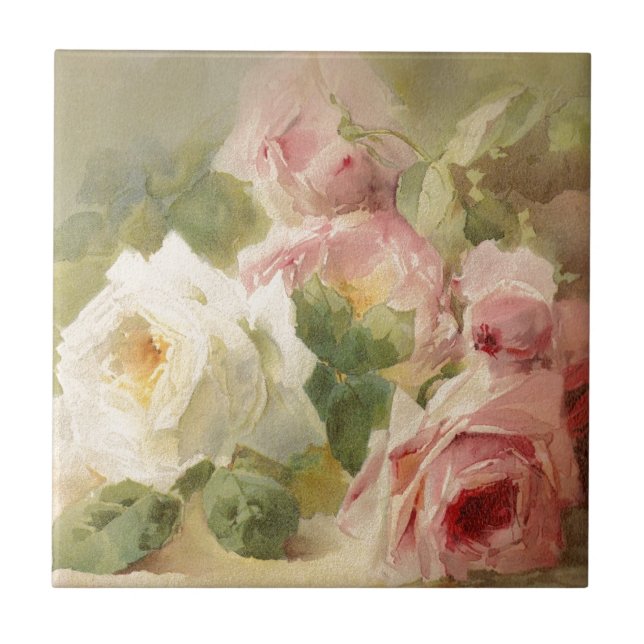 Carreau Aquarelle rose victorienne vintage (Devant)
