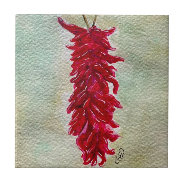 Carreau Aquarelle Rouge Chili Ristra Nouveau Mexique (Devant)