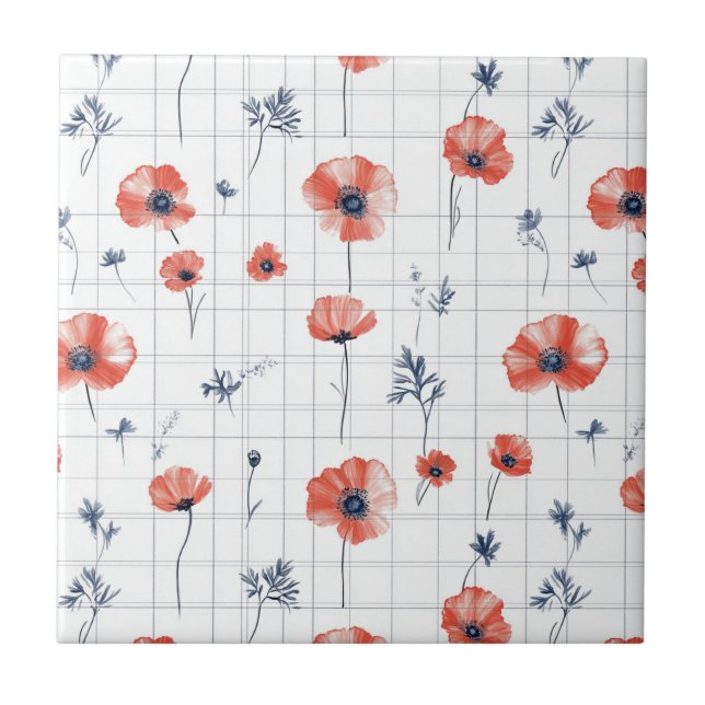 Carreau Aquarelle rouge Motif sur blanc (Devant)