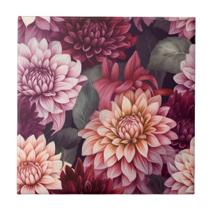 Carreau Aquarelle Rouge rose Dahlia Motif Design