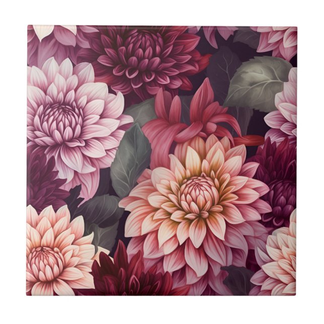 Carreau Aquarelle Rouge rose Dahlia Motif Design (Devant)