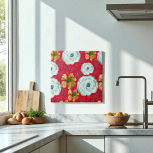 Carreau Aquarelle rouge vert Floral