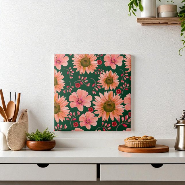 Carreau Aquarelle rouge verte Florale (Créateur téléchargé)