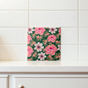 Carreau Aquarelle rouge verte Florale