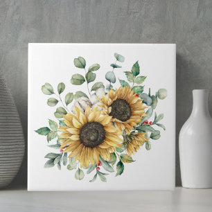 Carreau Aquarelle Russe Autumn Sunflower Bouquet