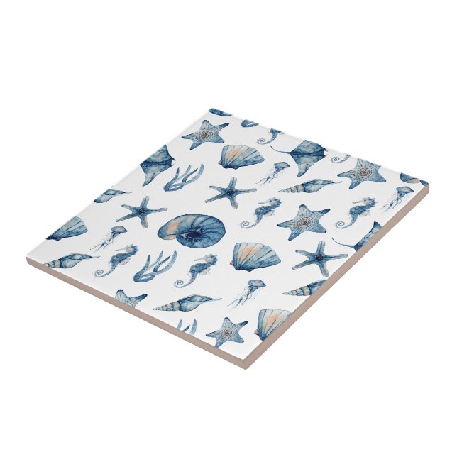 Carreau Aquarelle sous le Motif de mer (Côté)