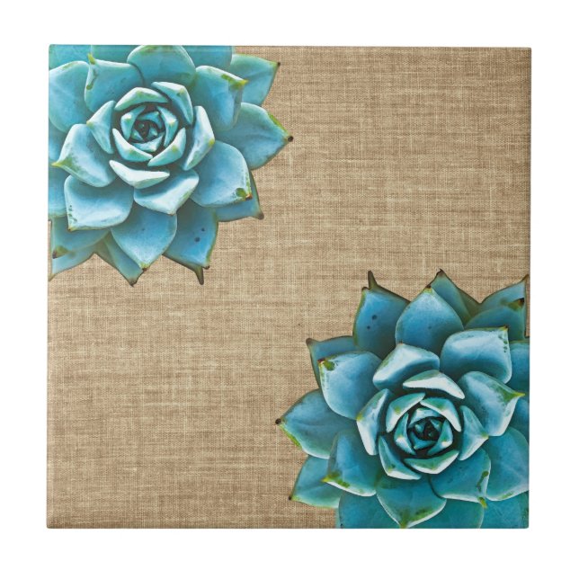 Carreau Aquarelle succulente sur Burlap Tan (Devant)