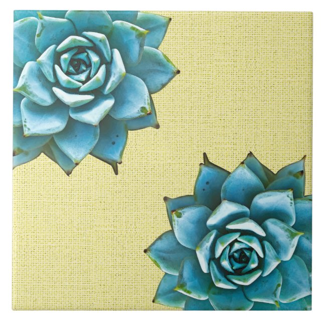 Carreau Aquarelle Succulente sur Jaune (Devant)