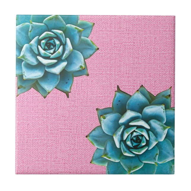 Carreau Aquarelle Succulente sur rose pâle (Devant)