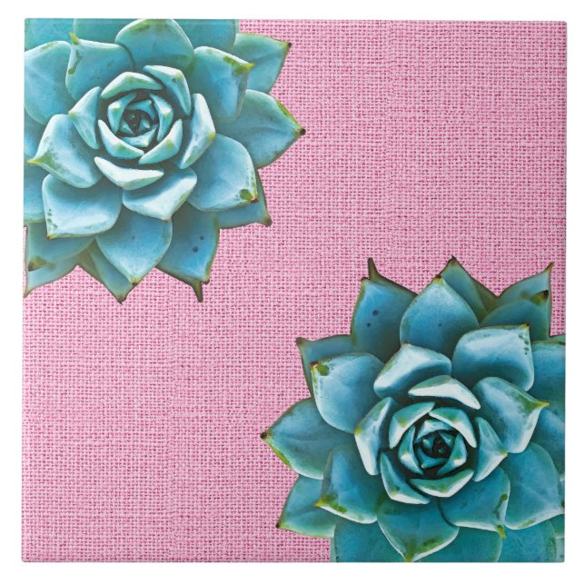 Carreau Aquarelle Succulente sur rose pâle (Devant)