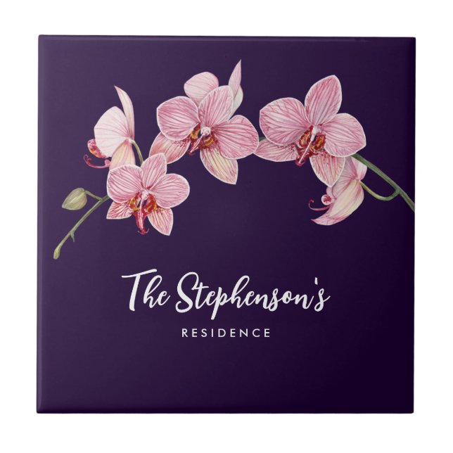 Carreau Aquarelle teinte rose Orchidées Peinture (Devant)