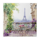 Carreau Aquarelle Tour Eiffel Paris Café français<br><div class="desc">Aquarelle Tour Eiffel Paris Café français Carreaux décoratifs dispose d'un coin salon de café français aquarelle avec Paris et la Tour Eiffel en arrière - plan. Créé par Evco Studio www.zazzle.com/store/evcostudio</div>