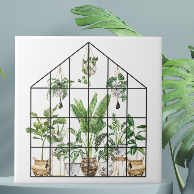 Carreau Aquarelle Tropical Green Houseplant jardinage (Close up)