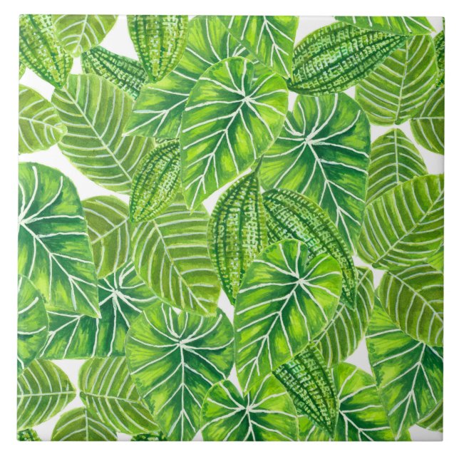 Carreau Aquarelle tropicale feuille design motif (Devant)