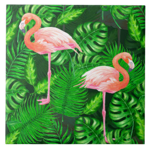 Carreau Aquarelle tropicale Flamant rose