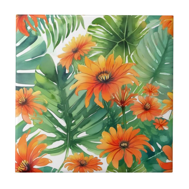 Carreau Aquarelle tropicale Tithonia (Devant)