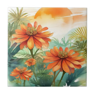 Carreau Aquarelle tropicale Tithonia exotique
