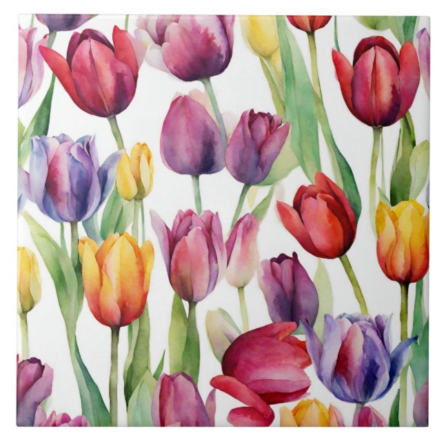 Carreau Aquarelle Tulipe Fleurs N'Importe Quelle Occasion (Devant)