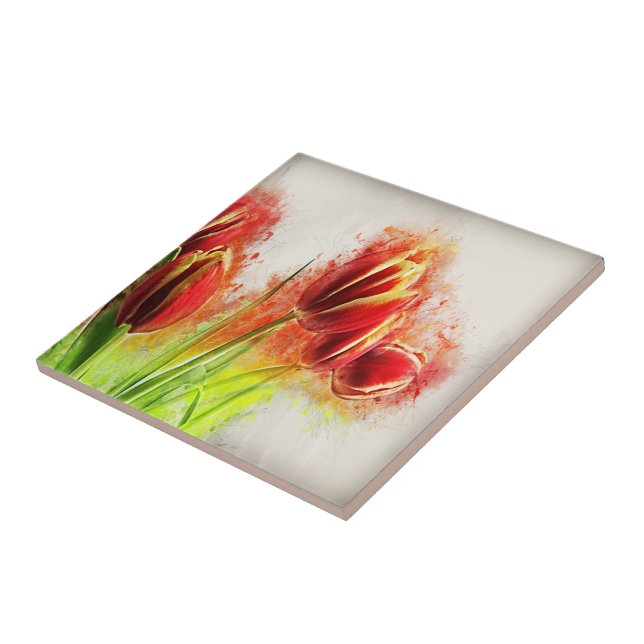 Carreau Aquarelle Tulipes rouge Jaune Fleur (Côté)
