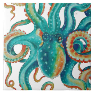 Carreau Aquarelle turquoise de tentacules d'Octopis