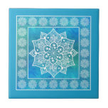 Carreau Aquarelle turquoise du Boho, mandala floral<br><div class="desc">Boho bleu turquoise aquarelle mandala céramique florale</div>