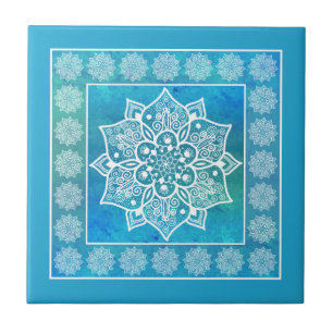 Carreau Aquarelle turquoise du Boho, mandala floral