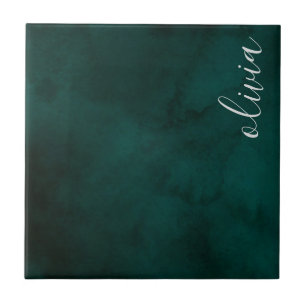 Carreau Aquarelle vert foncé Nom du monogramme