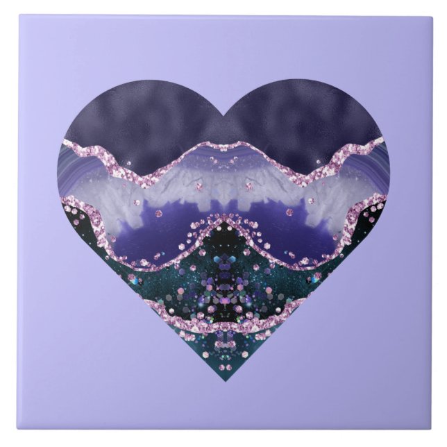 Carreau Aquarelle vert violet de l'océan Regardez le coeur (Devant)