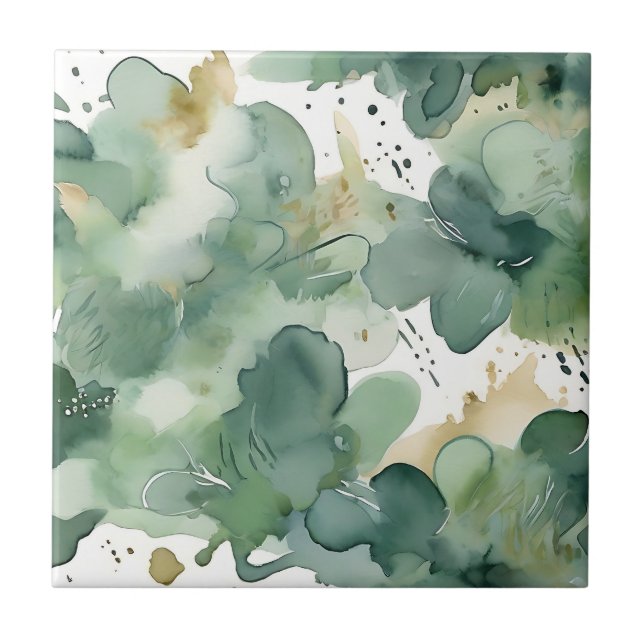 Carreau Aquarelle verte douce Motif moderne (Devant)
