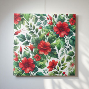 Carreau Aquarelle vintage Cerisier Rouge Vert Floral