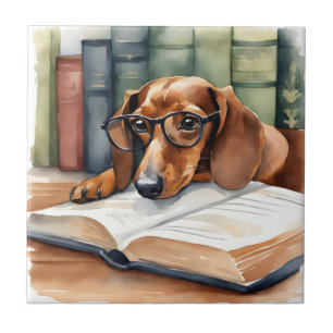 Carreau Aquarelle Vintage Dachshund Dog