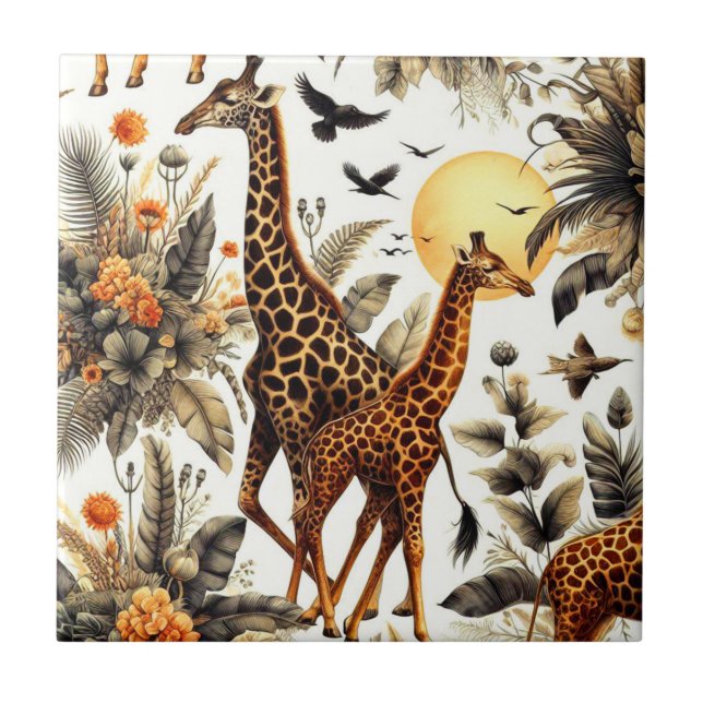 Carreau Aquarelle vintage de Giraffe (Devant)
