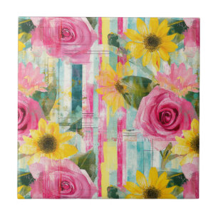 Carreau Aquarelle vintage Floral Abstrait Motif (7)