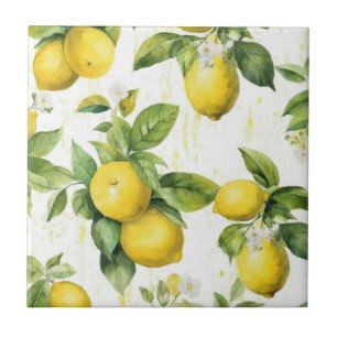 Carreau Aquarelle vintage jaune clair Motif citron