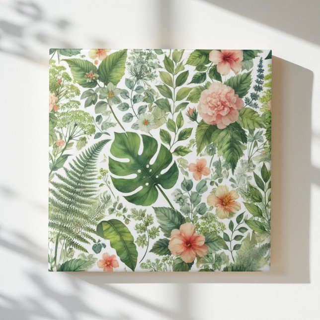 Carreau Aquarelle vintage vert rose Botanique Floral (Créateur téléchargé)