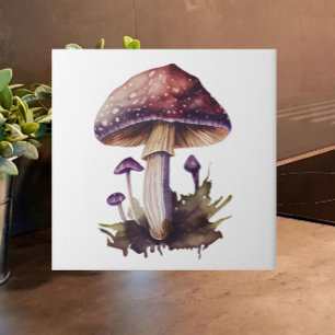 Carreau Aquarelle violette Bois Champignons Cottagecore