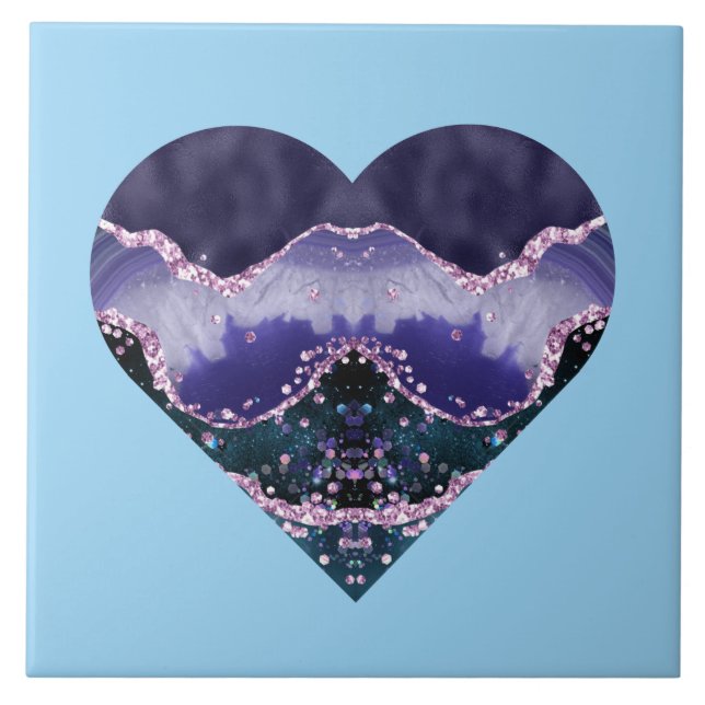 Carreau Aquarelle violette profonde de l'océan Look Coeur  (Devant)