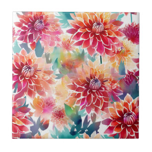 Carreau Aquarelle vive Dahlia