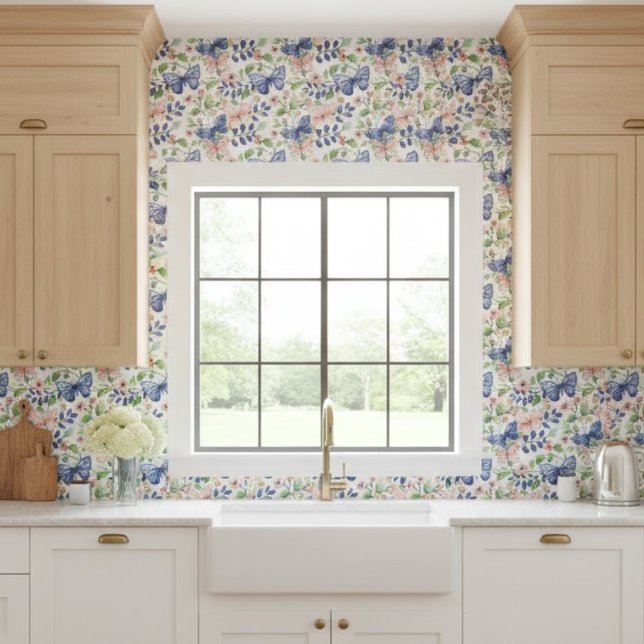 Carreau Aquarelle vive Papillons floraux bleu rose (Créateur téléchargé)