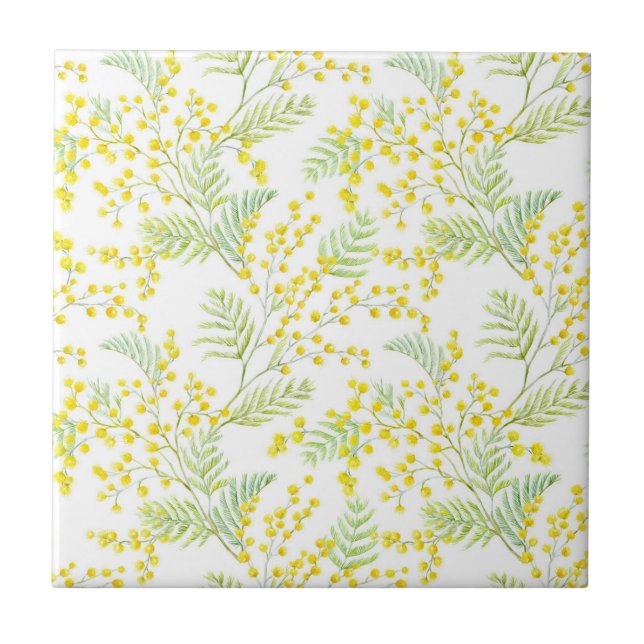 Carreau Aquarelle Yellow Mimosa Fleurs Motif (Devant)