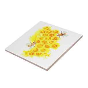 Carreau Aquarelles de rayons de miel et d'abeilles
