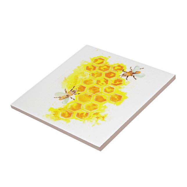 Carreau Aquarelles de rayons de miel et d'abeilles (Côté)