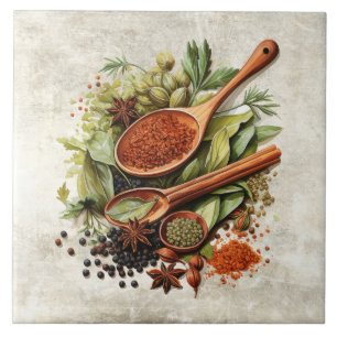 Carreau Aquarelles d'herbes et d'épices rustiques