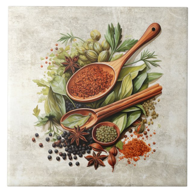 Carreau Aquarelles d'herbes et d'épices rustiques (Devant)