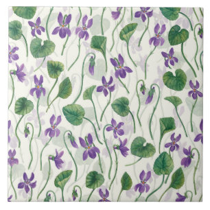 Carreau Aquarelles violettes sur blanc cassé