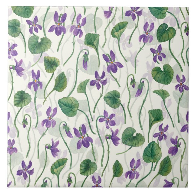 Carreau Aquarelles violettes sur blanc cassé (Devant)